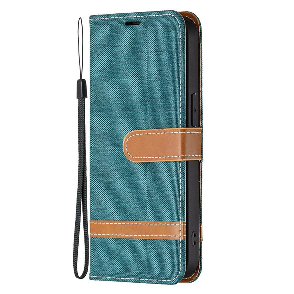 Color Matching Denim Texture Horizontal Flip Leatherette Case with Holder & Card Slots & Wallet & Lanyard - iPhone 13(Green)