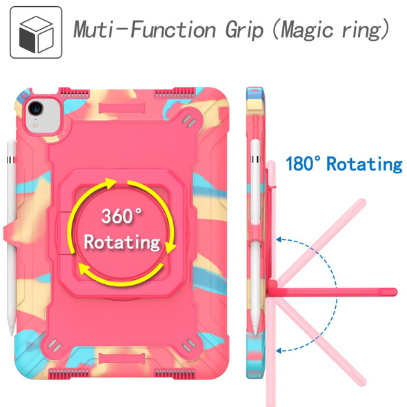 Contrast Color Shockproof Robot Silicone + PC Case with Wristband Holder - iPad Air 2022 / 2020 10.9(Camouflage + Rose Red)