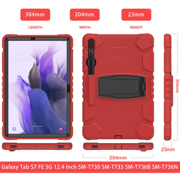 Samsung Galaxy Tab S7+/ Tab S7 FE / Tab S8+ 3-Layer Protection Screen Frame + PC + Silicone Combination Case with Holder(Red+Black)