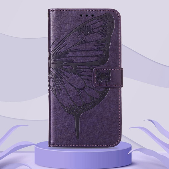 Motorola Edge X30 Embossed Butterfly Leather Phone Case(Dark Purple)