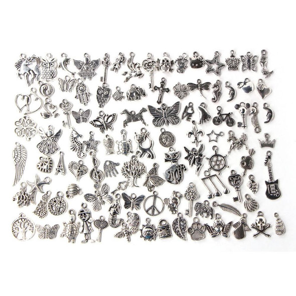 100pcs  Mixed Antique Silver Color European Bracelets Charm Pendants Fashion Jewelry DIY Charms Handmade