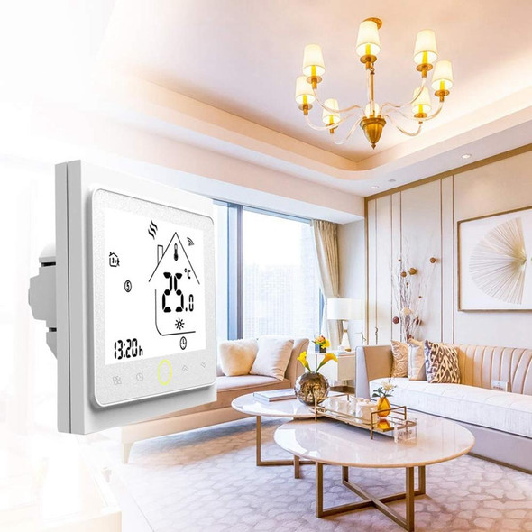 BHT-002GBLW 16A Load Electronic Heating Type LCD Digital Heating Room Thermostat with Sensor & Time Display, WiFi Control(White)