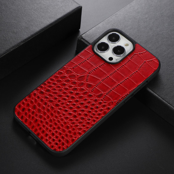 Crocodile Top Layer Cowhide Leatherette Case - iPhone 12 Pro Max(Red)