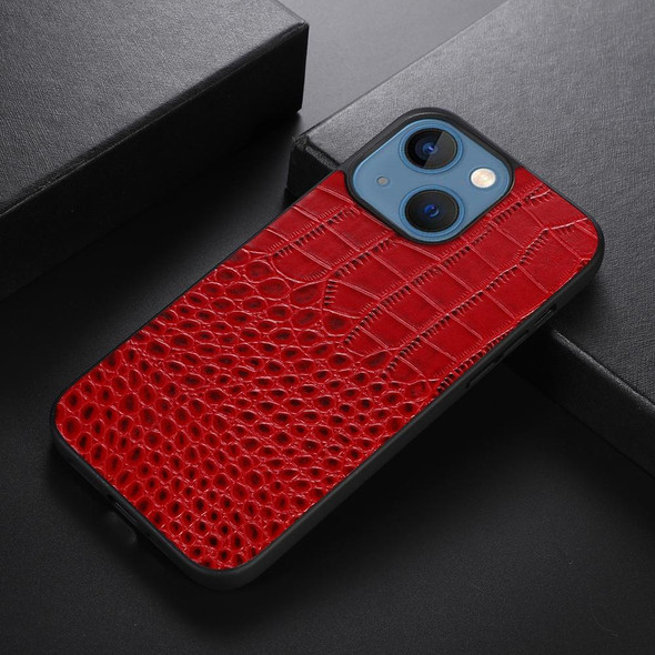 Crocodile Top Layer Cowhide Leatherette Case - iPhone 13 mini(Red)