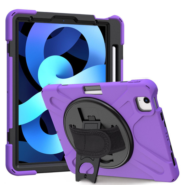 iPad Air 2022 / 2020 10.9 360 Degree Rotation PC + Silicone Protective Case with Holder & Hand-strap(Purple)