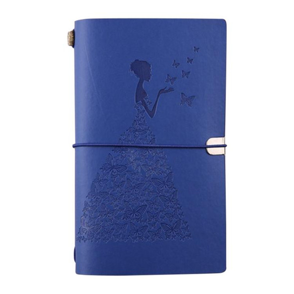 BSD020  Pretty Butterfly Lady Vintage Travelers Notebook Diary Notepad PU Leatherette Literature Journal Planners School Stationery(Blue-metal button)