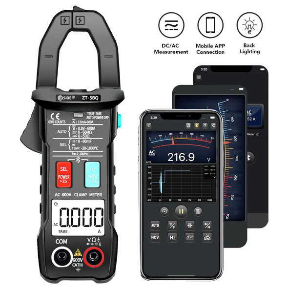 BSIDE  Bluetooth 5.0 6000 Words High Precision Smart AC Clamp Meter, Specification: ZT-5BQ+C3140 Clip