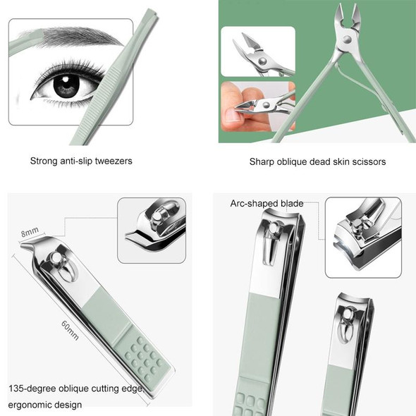 Nail Art Tool Set Nail Clippers Dead Skin Scissors Manicure Tool, Specification: 12 In 1 Matcha Green