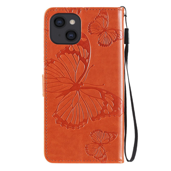 3D Butterfly Embossed Pattern Horizontal Flip Leatherette Case with Holder & Card Slot & Wallet & Lanyard - iPhone 13(Orange)