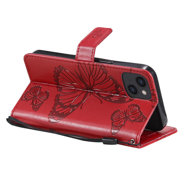 3D Butterfly Embossed Pattern Horizontal Flip Leatherette Case with Holder & Card Slot & Wallet & Lanyard - iPhone 13(Red)