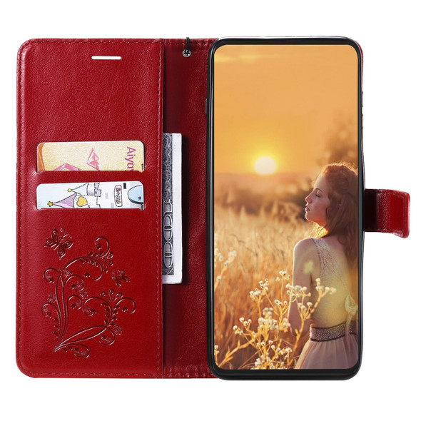 3D Butterfly Embossed Pattern Horizontal Flip Leatherette Case with Holder & Card Slot & Wallet & Lanyard - iPhone 13(Red)