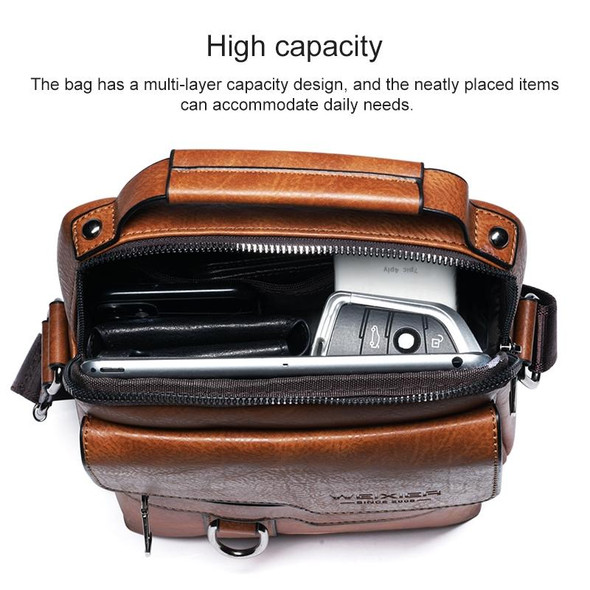 WEIXIER 8642 Men Business Retro PU Leather Handbag Crossbody Bag (Dark Brown)