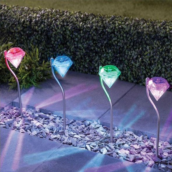 A108 4 PCS RGB LED Solar Power Lamp, Outdoor Garden Landscape Path Decorative Diamond Lights