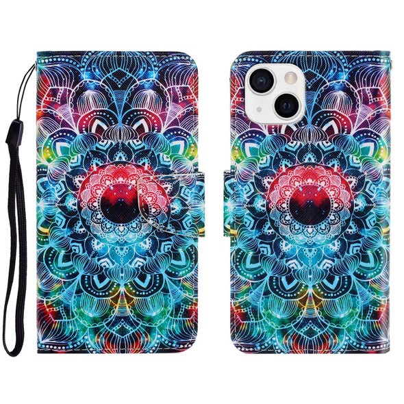 3D Colored Drawing Horizontal Flip Leatherette Phone Case - iPhone 13(Mandala)