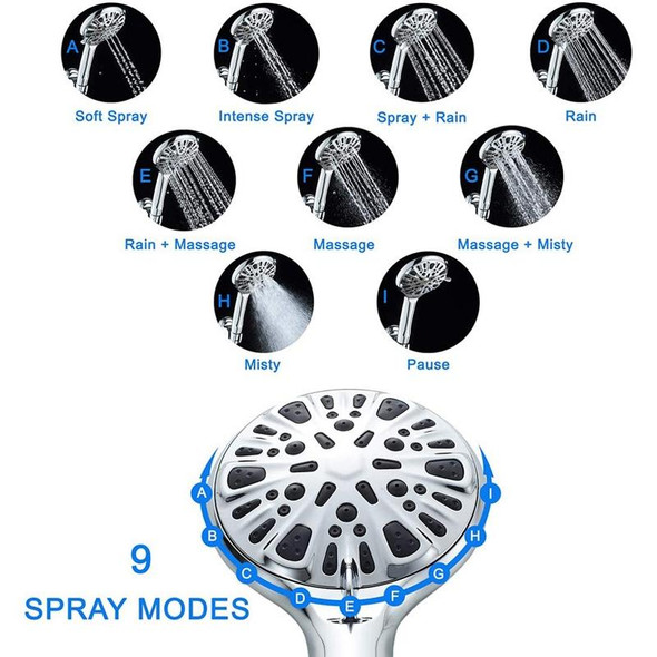 9 Functions Handheld Shower Pressurized Shower With Water Off and Pause, Style: Shower Kit