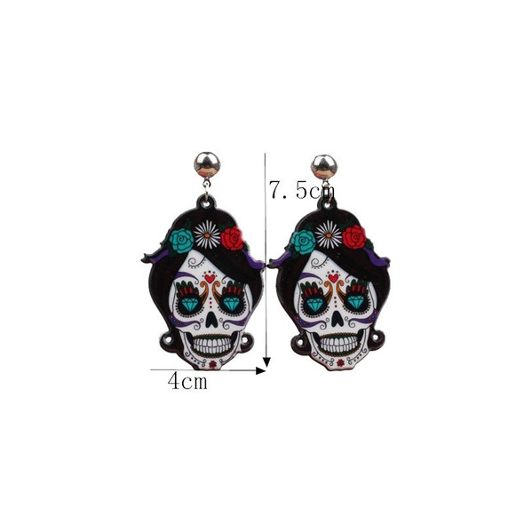 3 Pairs Halloween Jewelry Acrylic Personal Skull Earrings(Flower Ghost Head)