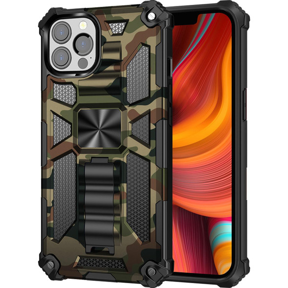 Camouflage Armor Kickstand TPU + PC Magnetic Phone Case - iPhone 13 Pro Max(Army Green)
