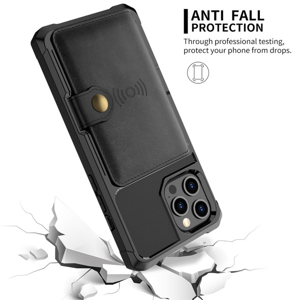 Magnetic Wallet Card Bag Leather Case - iPhone 12 / 12 Pro(Black)