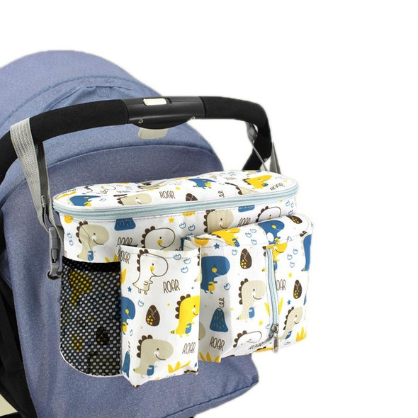 Multifunctional Baby Stroller Storage Bag, Colour: White Dinosaur + Side Pocket