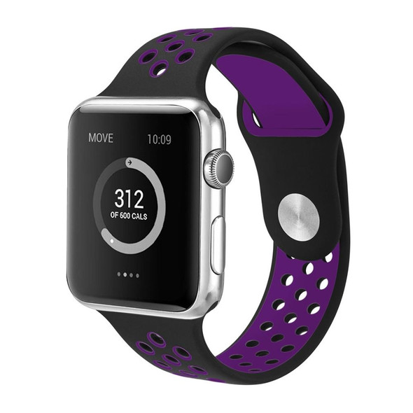 Apple Watch Series 7 45mm / 6 & SE & 5 & 4 44mm / 3 & 2 & 1 42mm Sport Silicone Watch Band Standard Edition(Black Purple)