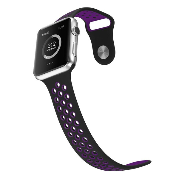 Apple Watch Series 7 45mm / 6 & SE & 5 & 4 44mm / 3 & 2 & 1 42mm Sport Silicone Watch Band Standard Edition(Black Purple)