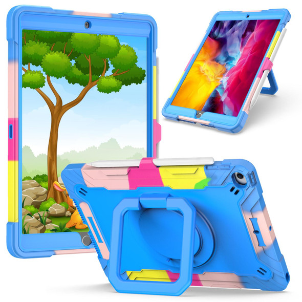 Contrast Color Shockproof Robot Silicone + PC Case with Wristband Holder - iPad 10.2 2021 / 2020 / 2019(Camouflage + Blue)