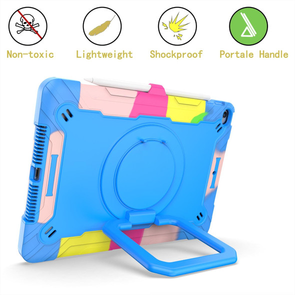 Contrast Color Shockproof Robot Silicone + PC Case with Wristband Holder - iPad 10.2 2021 / 2020 / 2019(Camouflage + Blue)