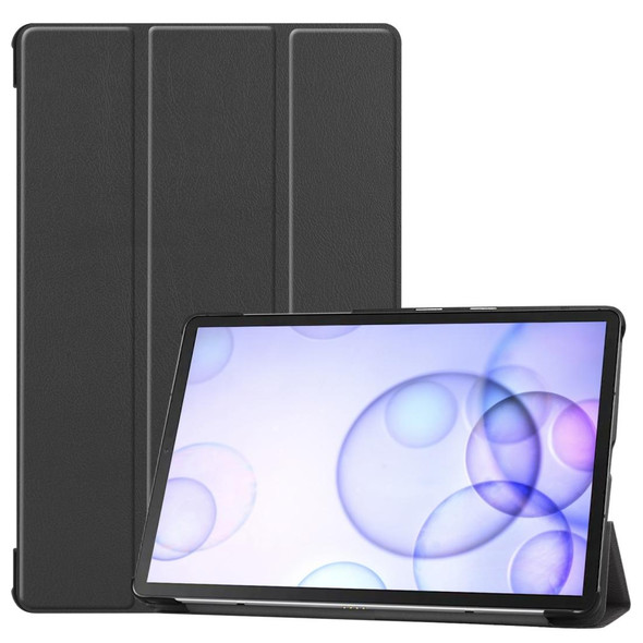Custer Texture Horizontal Flip Leatherette Case with Three-folding Holder & Sleep / Wake-up Function for Galaxy Tab S6 T860 / T865(Black)