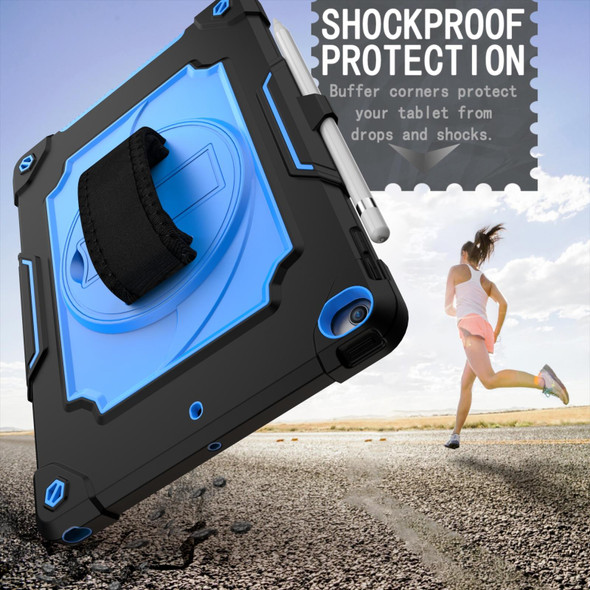 360 Degree Rotation Turntable Contrast Color Robot Shockproof Silicone + PC Protective Case with Holder - iPad 10.2 / 10.2 (2020) / Pro 10.5(Black + Blue)