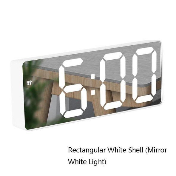 Mirror Bedside Alarm Clock Battery Plug-In Dual-Purpose LED Clock, Colour: Rectangular White Shell (Mirror White Light)