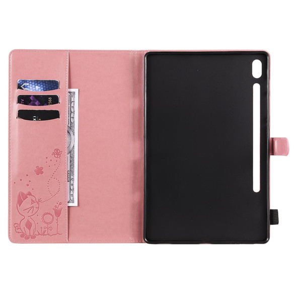 Samsung Galaxy Tab S6 T860 Cat Bee Embossing Pattern Shockproof Table PC Protective Horizontal Flip Leather Case with Holder & Card Slots & Wallet & Pen Slot & Wake-up / Sleep Function(Pink)