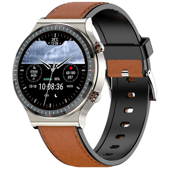 G08 1.3 inch TFT Screen Smart Watch, Support Medical-grade ECG Measurement/Women Menstrual Reminder, Style:Coffee Leather Strap(Silver)