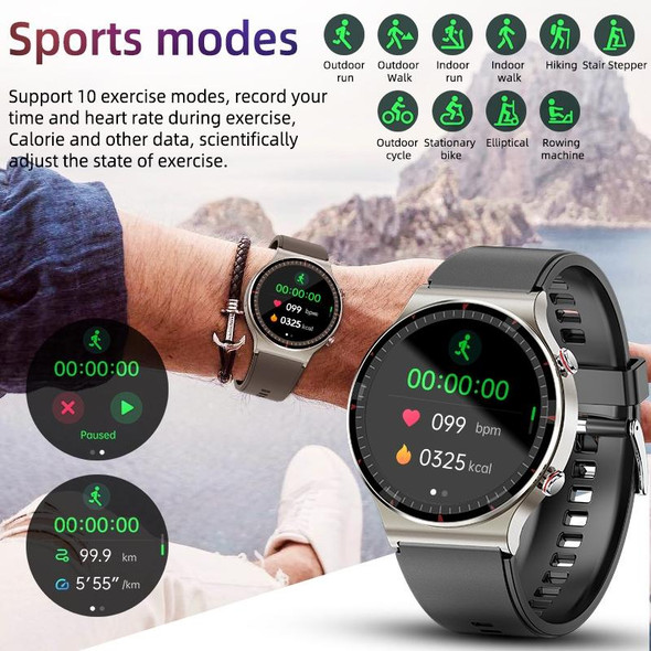 G08 1.3 inch TFT Screen Smart Watch, Support Medical-grade ECG Measurement/Women Menstrual Reminder, Style:Black Leather Strap(Silver)