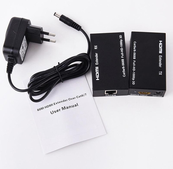1 Pair HW-YD60 HDMI Extender 1080P Signal Amplifier, Effective Distance: 60m, EU Plug(Black)