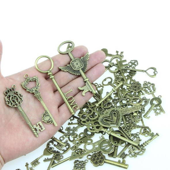 Mixed Set Of Vintage Skeleton Keys In Antique Bronze Of Different Size As Ornamental Decorations - Party Favors, Necklaces, Arts And Crafts(Bronze Set of 100 PCS)