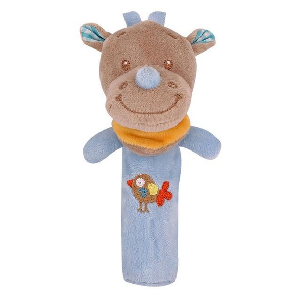 Cartoon Animal Hand Bell Rattle Interactive Toy Child Comfort Hand Grabbing Soft Plush Baby Toy(Rhinoceros)