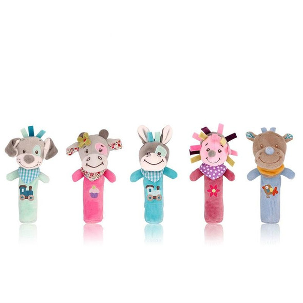 Cartoon Animal Hand Bell Rattle Interactive Toy Child Comfort Hand Grabbing Soft Plush Baby Toy(Rhinoceros)
