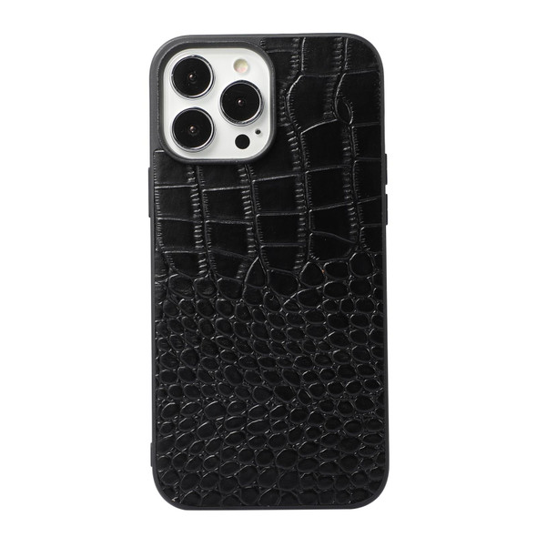 Crocodile Top Layer Cowhide Leatherette Case - iPhone 13 Pro(Black)
