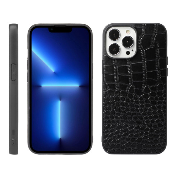 Crocodile Top Layer Cowhide Leatherette Case - iPhone 13 Pro(Black)