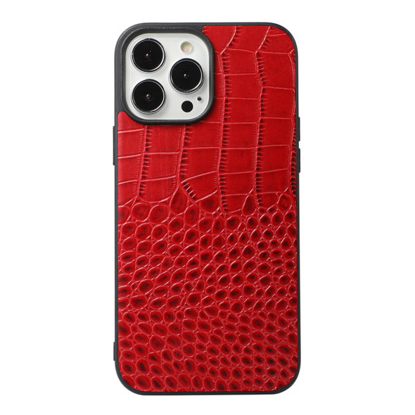 Crocodile Top Layer Cowhide Leatherette Case - iPhone 13 Pro(Red)