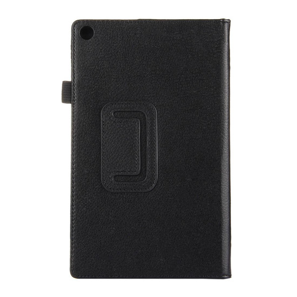 Amazon Kindle Fire HD8 (2017) Litchi Texture Horizontal Flip Leatherette Case with Holder(Black)