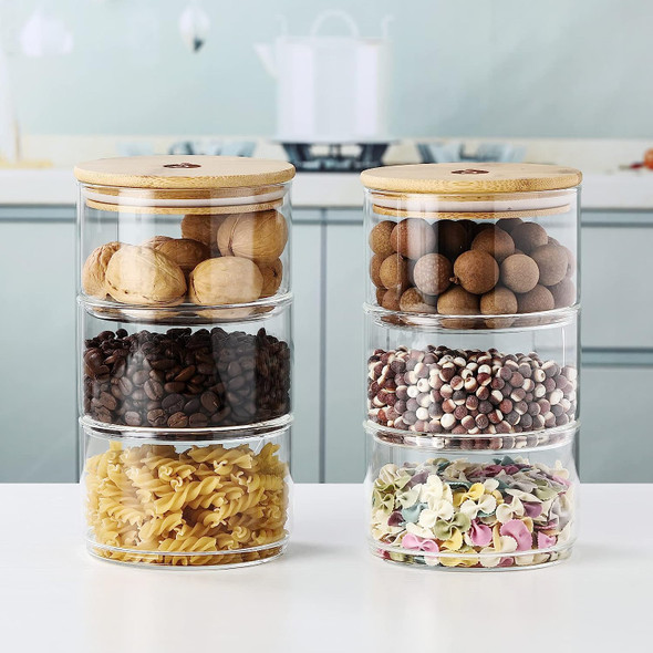 Stackable Glass Jars With Bamboo Lids - Set of 3