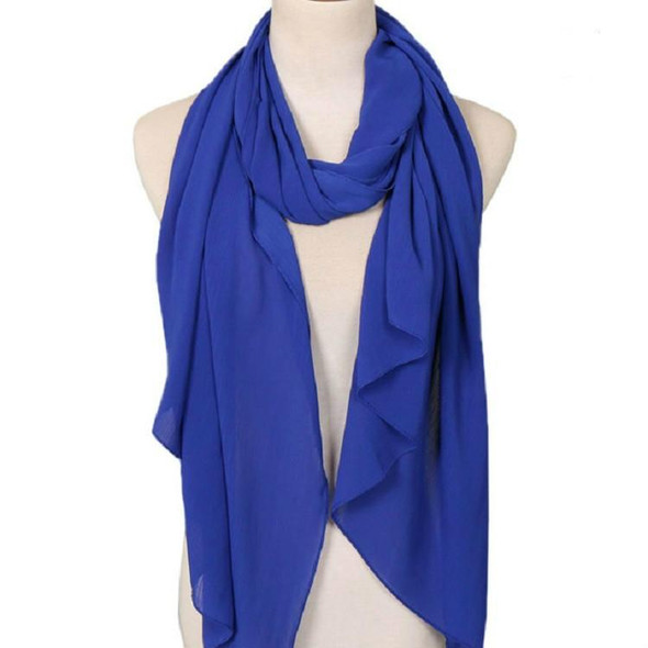 Women Solid Color Natural Fold Chiffon Shawl Scarf Turban, Size:180cm(Sapphire)