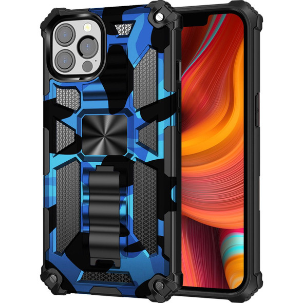 Camouflage Armor Kickstand TPU + PC Magnetic Phone Case - iPhone 13 Pro Max(Blue)