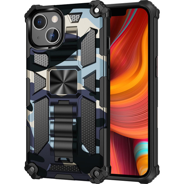 Camouflage Armor Kickstand TPU + PC Magnetic Phone Case - iPhone 13 mini(Navy Blue)