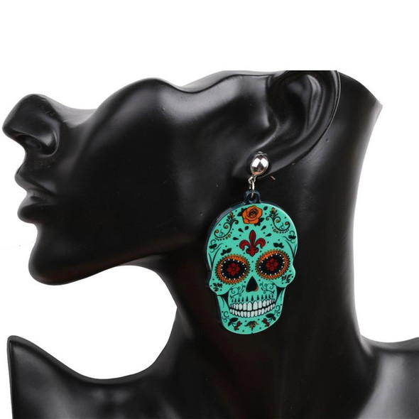 3 Pairs Halloween Jewelry Acrylic Personal Skull Earrings(Green Ghost Head)