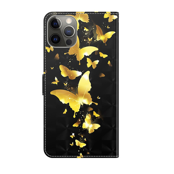 3D Painting Pattern Flip Leatherette Phone Case - iPhone 14 Max (Gold Butterflies)