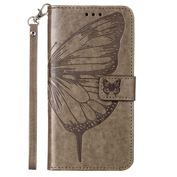 Embossed Butterfly Leatherette Phone Case - iPhone 14 Pro Max (Grey)