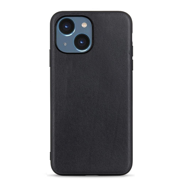 iPhone 14 Lambskin Texture Genuine Leather Phone Case (Black)