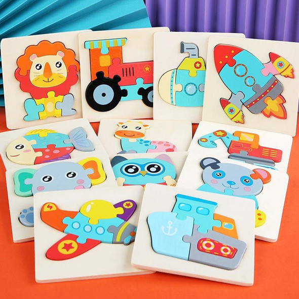 5 PCS Children Wooden Three-Dimensional Puzzle Early Education Cartoon Animal Geometric Educational Toys(Fish)